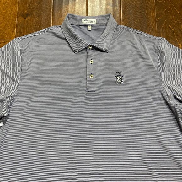 Peter Millar Summer Comfort Performance Polo Navy White Pinstripe Men's Size XL - Picture 2 of 9